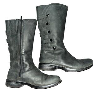 MERRELL Tetra Launch WP Leather Side Zip Boots Moto Black Mid Calf Size 6